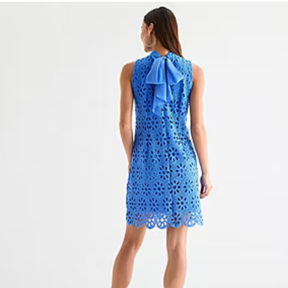 Blue Eyelet Floral Shift Dress Signature by Bobbie Bee Sz 14 NWT